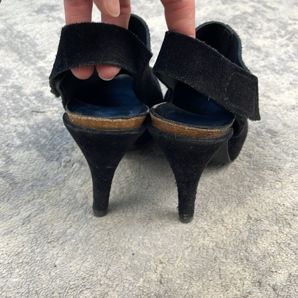 Pedro Garcia Paola Suede Peeptoe Slingback Platform Heels Black Sz 40 - Picture 7 of 16
